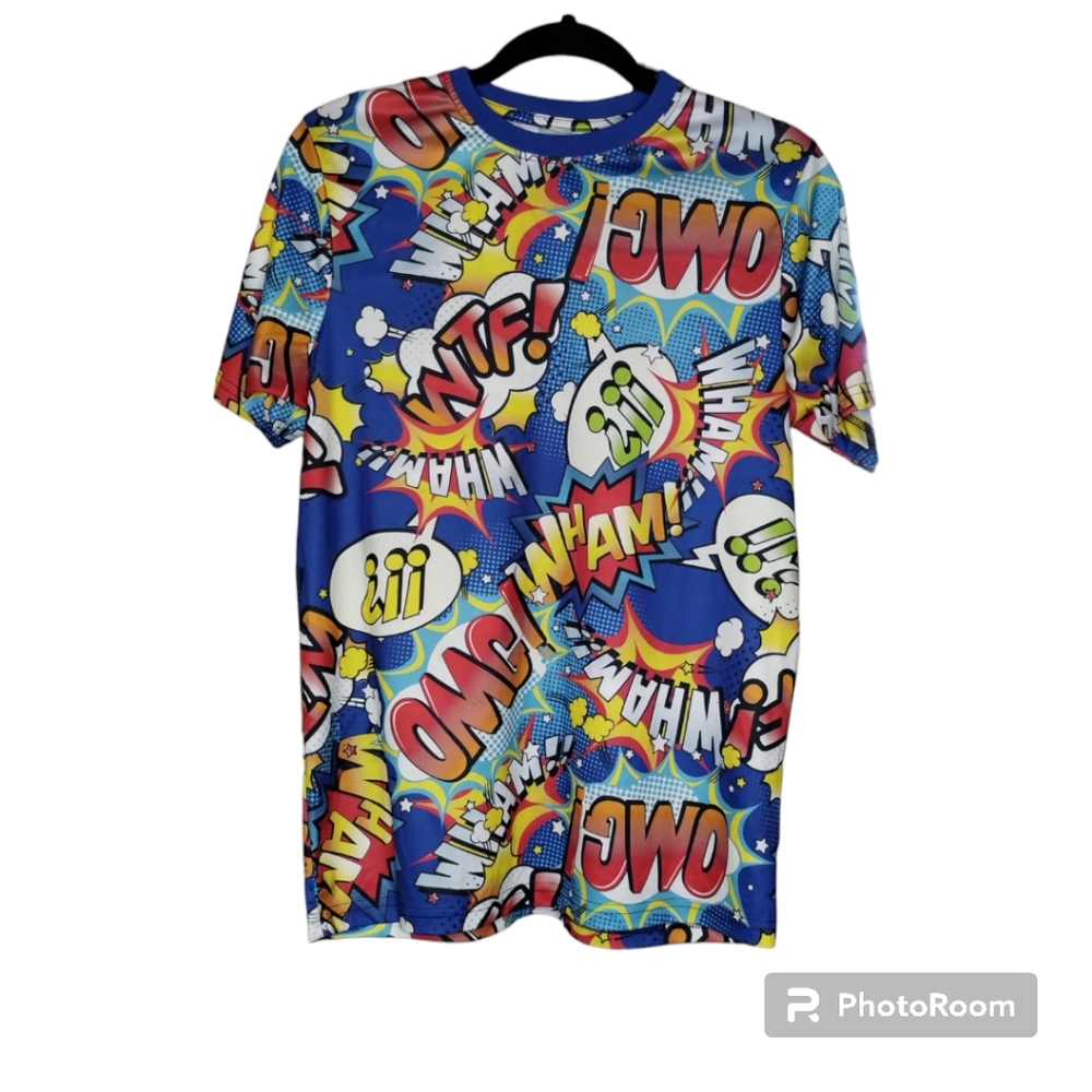 -211 OH SNAP! DRILL CLOTHiNG CO. BLUE COMIC BOOK PULL OVER, T-SHIRT Small